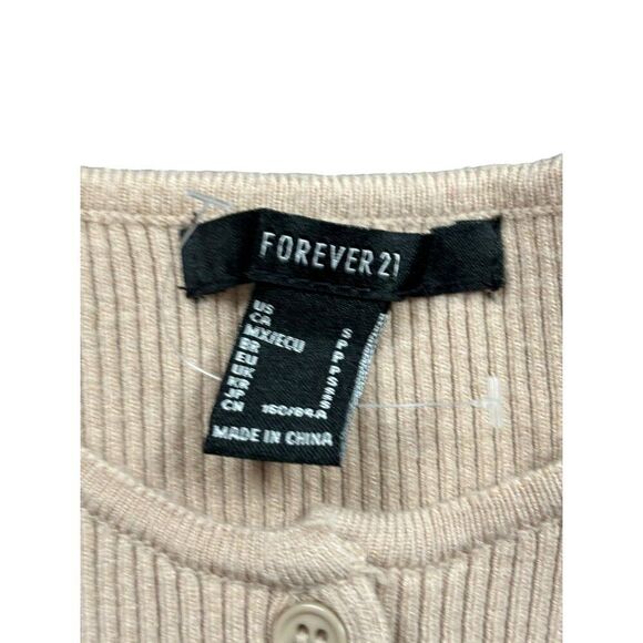 Forever 21 Women's Daisy Embroidered Ribbed Cardigan Sweater Beige S - Picture 2 of 7